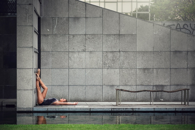 lying on back, reflection, adult, brunette, full length, one person, outdoors, women outdoors, spirituality, real people, leisure activity, ballerina, barefoot