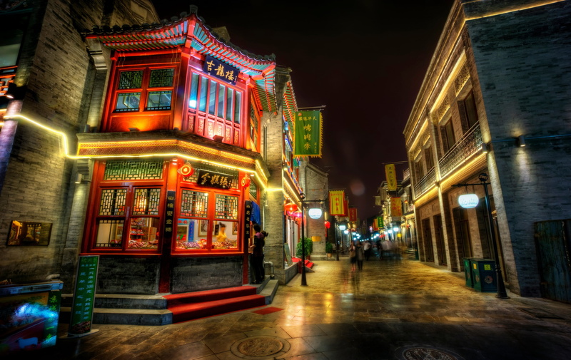 street, motion, illuminated, text, blurred motion, incidental people, store, outdoors, nightlife, alley, building exterior, beijing night, transportation