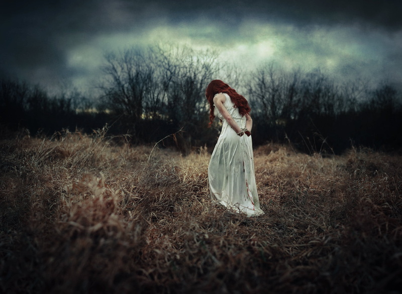 glade, nature, dress white, girl, hands bound, 1080P, despair