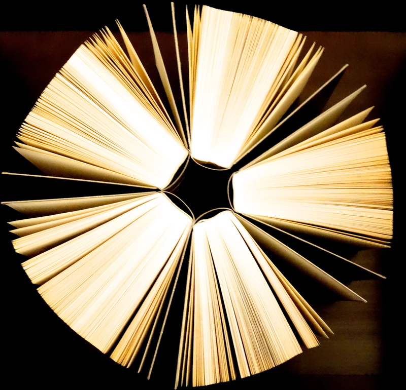 detail, studio shot, black background, brown, book, close-up, arrangement, design, indoors, pages, yellow, bound, lighting equipment, illuminated, symmetry