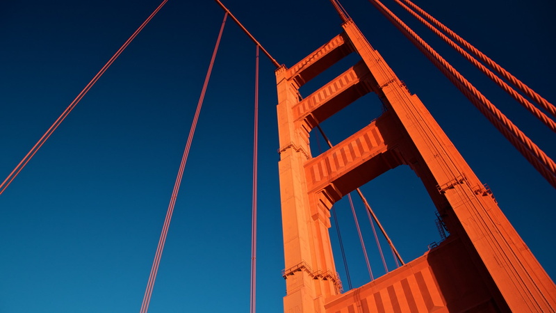 1080P, blue, city, architecture, transportation, clear sky, no people, nature, Golden Gate Bridge, low angle view, built structure, bridge - man made structure