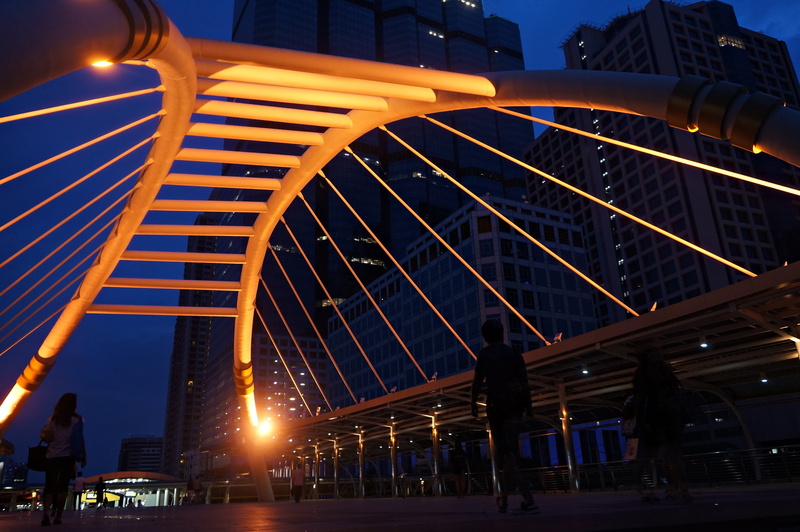 dusk, architecture, outdoors, travel destinations, bts chong nonsi, floating, tourism, bridge, bridge - man made structure, Narathiwat, built structure
