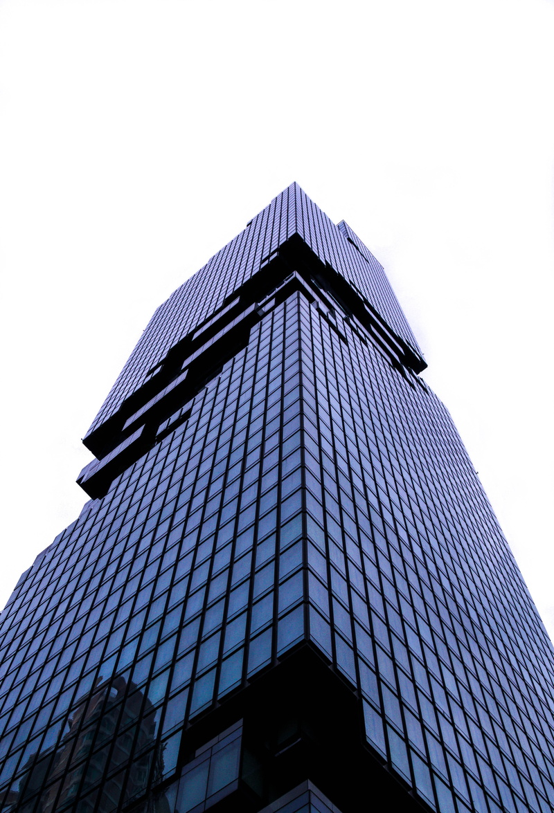 tower, directly below, skyscraper, city, outdoors, corner, building, low angle view, triangle, clear sky, photography, low, kingpower mahanakhon, urban