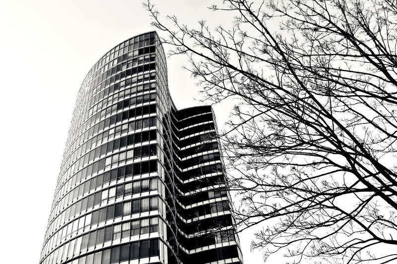 4K, structure, office, modern high rise building, house facade, nature, architecture, black and white, steel, urban, skyline, no people, low angle shot