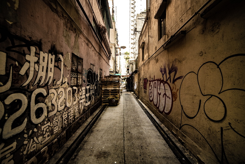 painting, art and craft, train, back, urban, text, narrow, residential district, building exterior, diminishing perspective, long, transportation, built structure