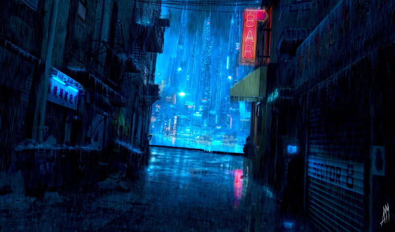 night, built structure, skyscrapers, dark, street, 1080P, reflection, sci-fi, Fantasy, light - natural phenomenon, glowing, building, lighting equipment