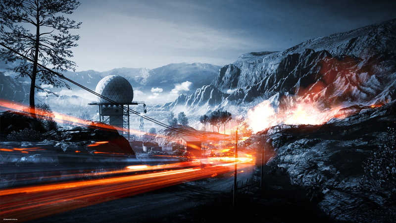 architecture, night, no people, orange color, war, mountain, illuminated, Battlefield 3, technology, 1080P, environment, nature, cold temperature, motion