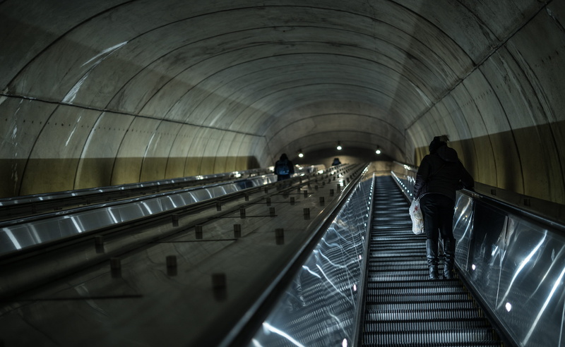 sonya7sii, united states, underground, standing, dark, ceiling, sonyalpha, 4K, escalator, lights, built structure, indoors, one person, illuminated, tunnel