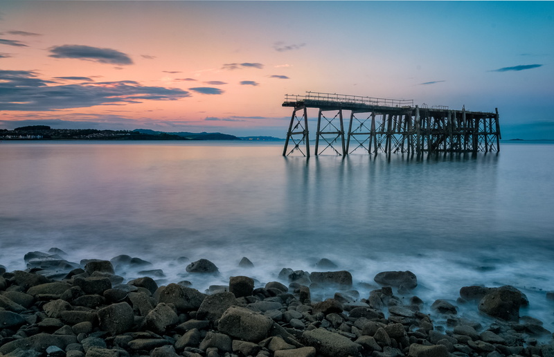 non-urban scene, sky, cloud - sky, long exposure, beauty in nature, tranquil scene, orange color, beach, no people, 2K, solid, water, seaside, rock, wooden post