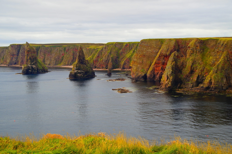 stacks of duncansby, scenics - nature, scotland, idyllic, tranquility, pointed, plant, islands, sky, landscape, nature, land, day, rock formation, tranquil scene