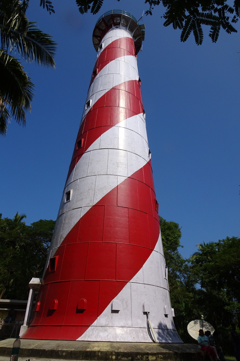navigation, andaman, tower, coastline, 4K, outdoors, india, nature, blue, lighthouse, low angle view, plant, safety, red, striped, architecture, tall - high