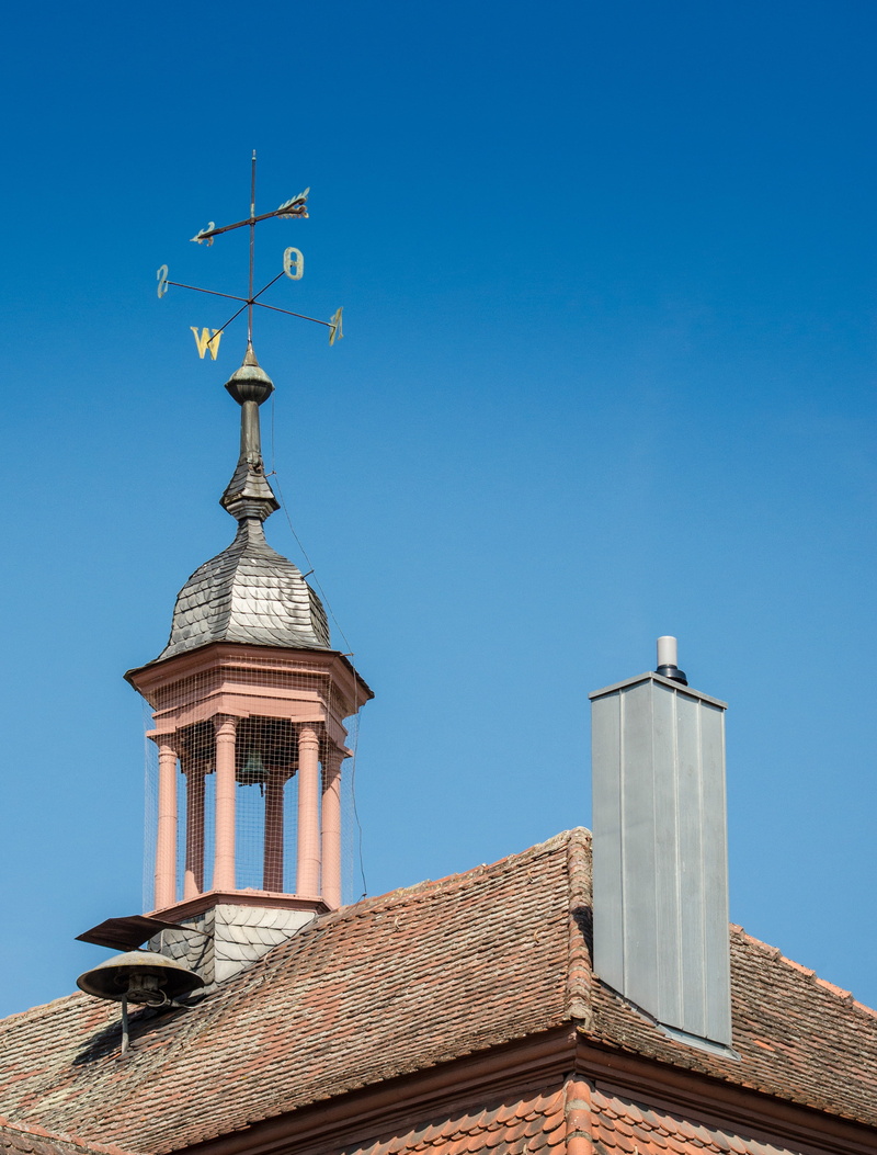 forged, blue, germany, gable, west, clear sky, compass point, high section, spire, building, weather vane, low angle view, religion, turret, home, chimney