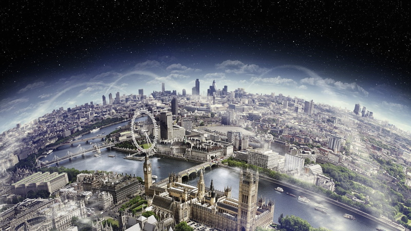 bridge, clouds, Westminster, panoramas, cityscape, digital art, River Thames, river, 1080P, London Eye, London