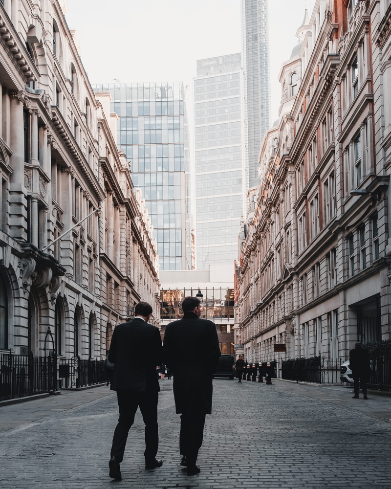 nature, architecture, rear view, two people, coat, 4K, overcoat, outdoors, building exterior, apparel, pavement, two, sidewalk, town, full length, 2 throgmorton ave