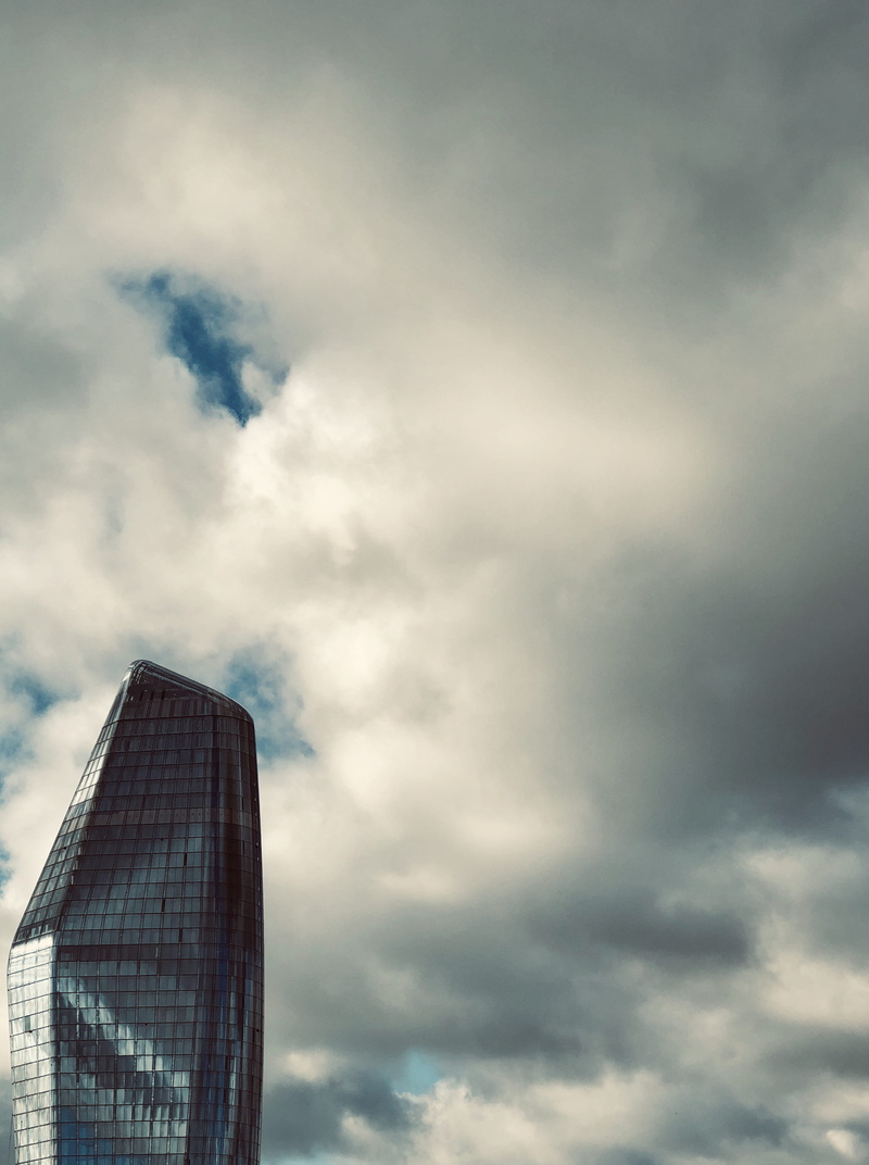 no people, high rise, urban, office building, building exterior, modern, low angle view, outdoors, nature, storm cloud, office, town, weather, grey, 2K