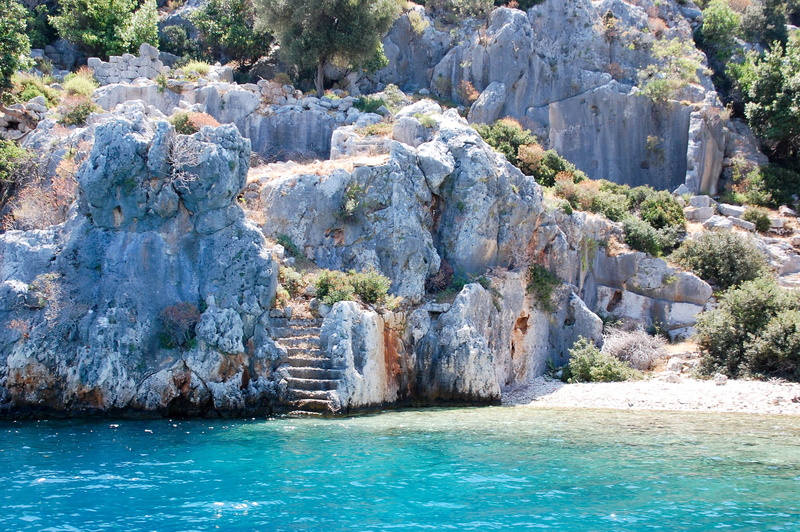water, island, turquoise colored, stone, sand, tranquility, kekova, solid, paradise, journey, rock, turkey, history, showplace, no people, rock formation