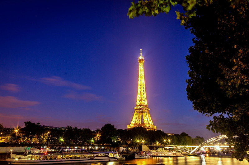 paris - France, sunset, lights, eiffel, plant, light, city, Eiffel tower, beautiful, no people, bridge, international Landmark, built Structure, sky, trees