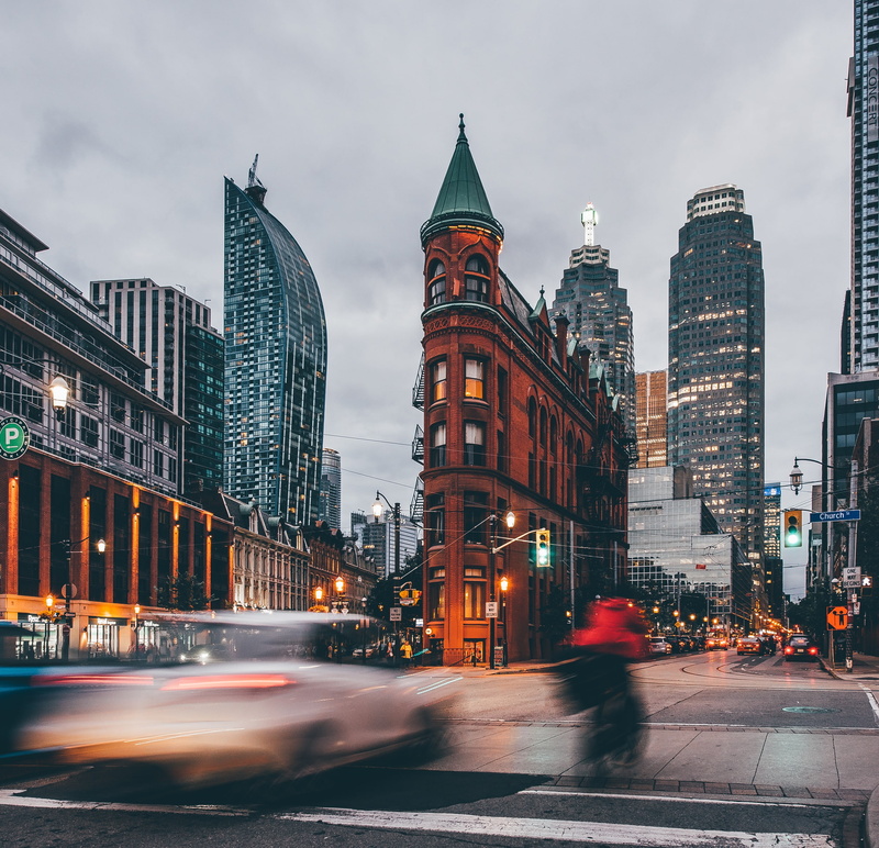 Gooderham Building, excerpt, Canada, the evening, the city, Ontario, Toronto, 1080P, street, lights, movement