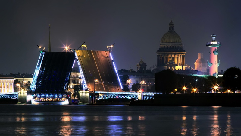 dark, cityscape, waterfront, 1080P, Neva, St. Petersburg, reflection, long Exposure, built Structure, Russia, Night, famous Place, Bridge, nature, River