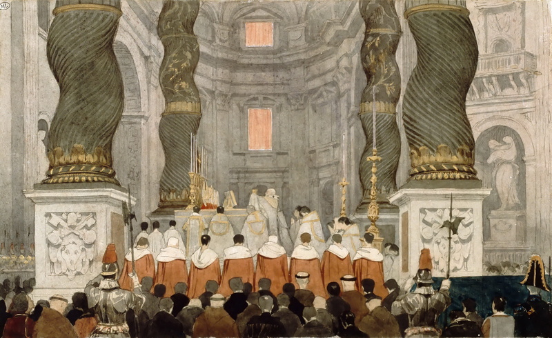 1832, Jean Auguste Dominique Ingres, Papal mass, 4K, in the Cathedral of St. Peter in Rome