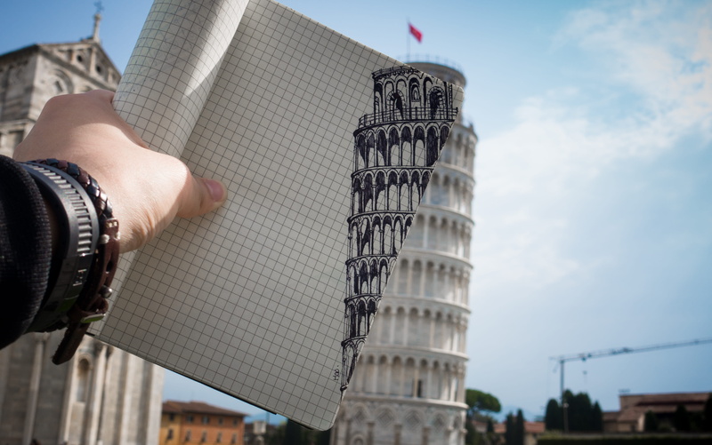 italy, human body part, finger, human hand, cloud - sky, outdoors, leisure activity, low angle view, one person, building exterior, hand, day, skyscraper