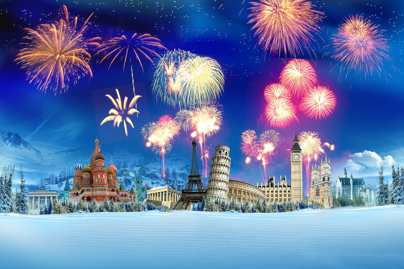 the Kremlin, Colosseum, winter, Eiffel tower, Buckingham Palace, 5K, tree, the fireworks, the leaning tower of Pisa, snow, salute