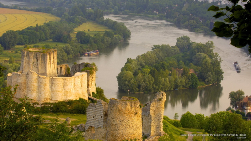 river, seine, normandy, overlooking, castle, Europe, galliard, france, 2K