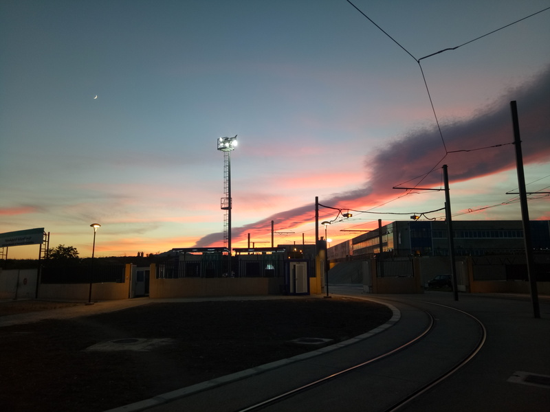 nature, track, cloud - sky, orange color, electricity, street light, transportation, railroad track, sky, architecture, railroad station, mode of transportation