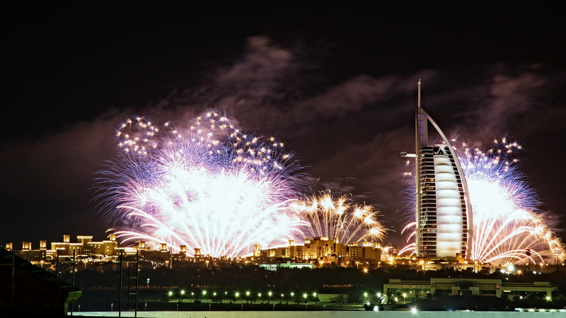 travel Destinations, firework, the hotel, blue, al, arts culture and entertainment, arab, firework Display, new years eve, sky, UAE, night, 1080P, Burj al Arab