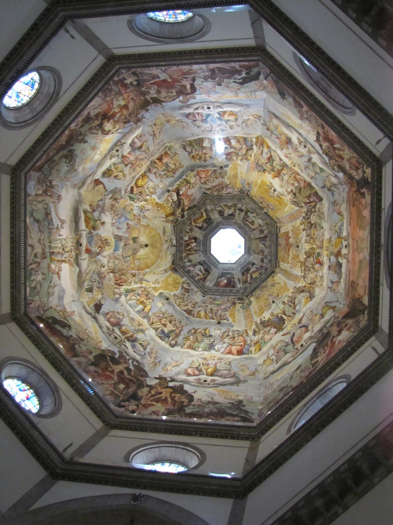 spirituality, built structure, mural, building, illuminated, florence, low angle view, place of worship, dome, directly below, architecture, religion, technology