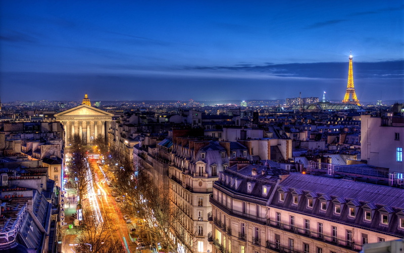 Paris, view, France, roof, excerpt, Ile-de-France, home, building, the hotel, the evening, panorama, 1080P, road, the city, Provinces Opera