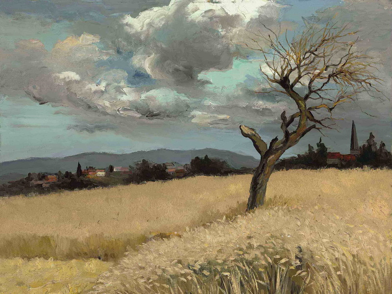 home, Wheat in Ile-de-France, field, mountains, landscape, picture, clouds, tree, 1080P, Marseille Dif