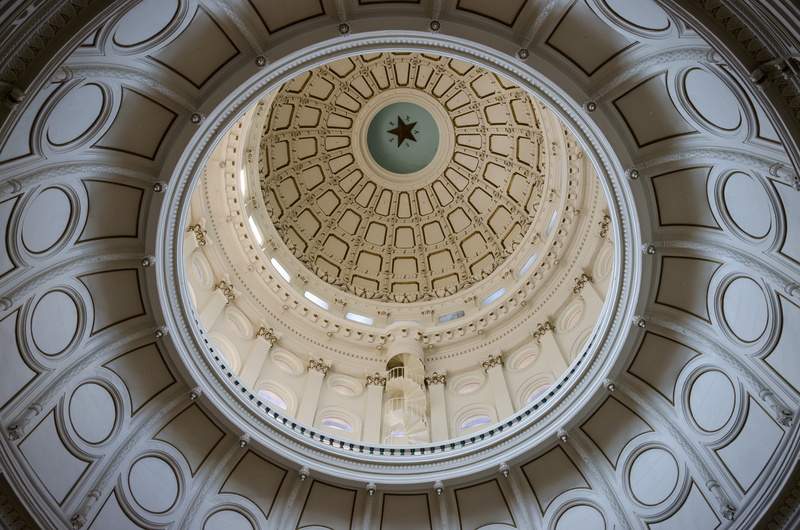 craft, low angle view, capital, trees, building exterior, texas, cupola, downtown, no people, star, classical style, neo-classical, ornate, white, low