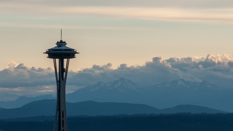 clouds, orange color, cloud - sky, view, built structure, spire, mountain, sky, capitol hill, silhouette, no people, beauty in nature, seattle, 2K, icon