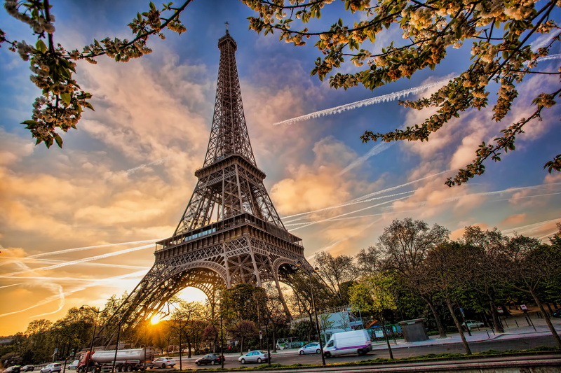 transportation, city Life, travel Destinations, seine River, sky, city, symbol, spire, blossom, built Structure, outdoors, steel, 4K, cloud - Sky, day