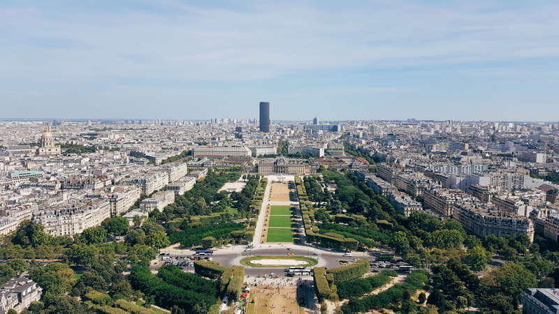 tree, landmark, residential district, building, high angle shot, panorama, transportation, in the middle of the city, cloud - sky, road, tall - high, cityscape