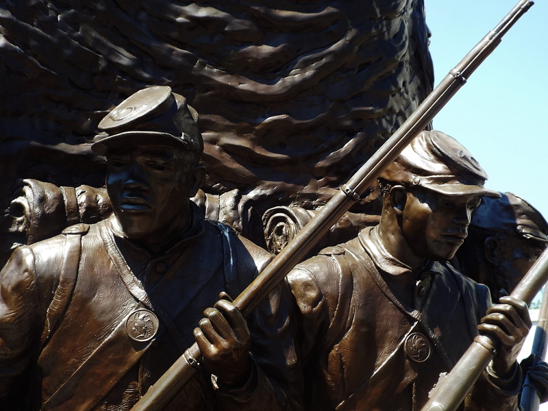 human representation, african-american civil war memorial, ornate, government, uniform, sky, armed forces, metal, statue, memorials, architecture, nature