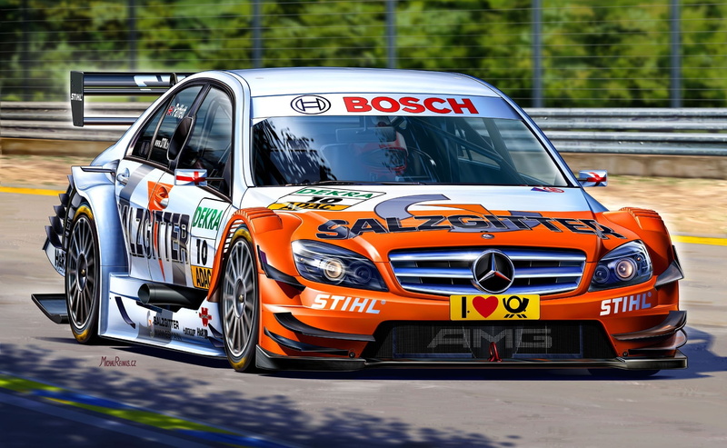 Gary Paffett, benz, 2009, figure, pilot, racing car, white, team, Michal Reinis, DTM, race, 1080P, HWA, orange, Mercedes AMG, mercedes, sedan, Gary Paffet