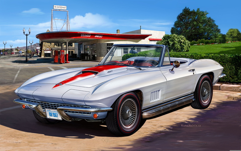 silver, sports, Corvette 427 Convertible, 1967, convertible, figure, 1080P, Sting Ray, Michal Reinis