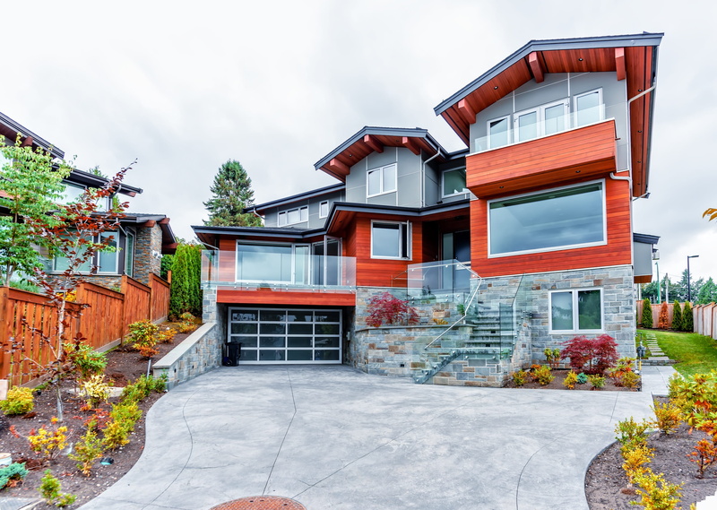 building exterior, fence, day, plant, building, two, estate, housing development, summer, red, garage, property, steps, grass, residential district, home