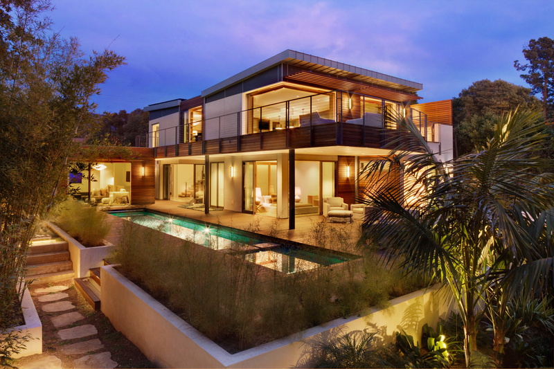 two, architecture, sofa, tree, exterior, TV, building exterior, home ownership, window, illuminated, concrete, 2K, luxury, black, wealth, Villa, built structure