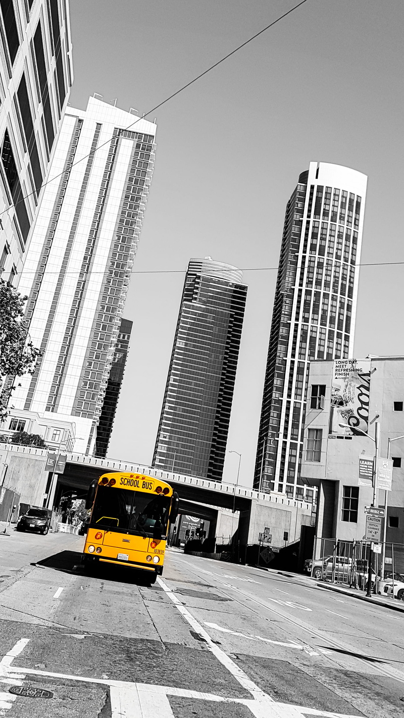 cityscape, skyscraper, tour, day, bus, office, san francisco, motor vehicle, public transportation, california, no people, clear sky, transportation, car