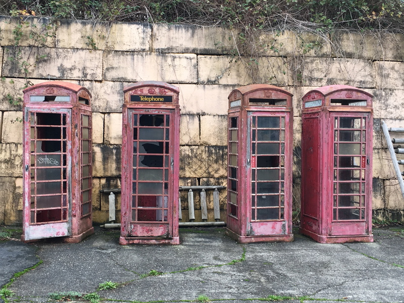 obsolete, shabby, telephone booth, outdoors, nature, retro, pink color, telephone, antique, booths, no people, entrance, communication, architecture, booth