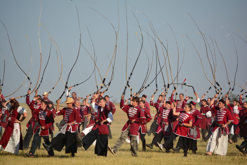 leisure activity, Culture, standing, lifestyles, crowd, men, in a row, Hungarian, real people, sky, outdoors, marching band, culture, group of people, celebration