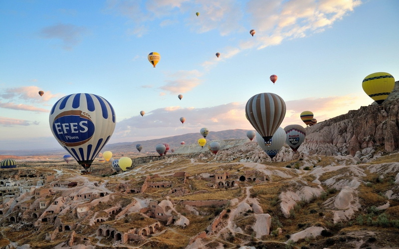 turkey, landscape, balloons, tree, city, sky, urgup, beauty, turkiye, natural, scenery, 1080P