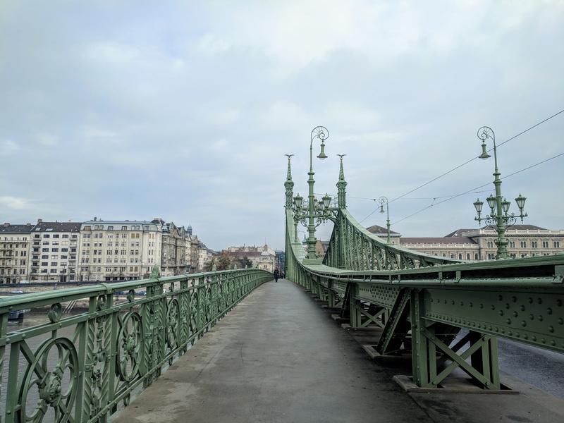 sky, bridge - man made structure, travel destinations, building exterior, hungary, outdoors, day, engineering, cloud - sky, road, railing, perspective