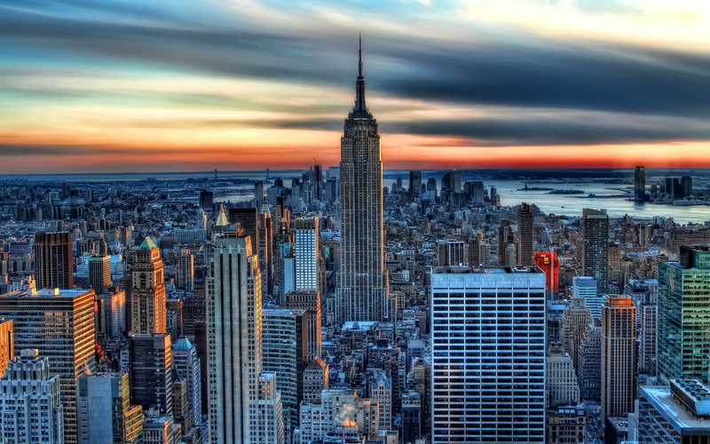sunset, new York State, office Building, NYC, machine, road, famous Place, empire State Building, New York, aerial View, state, new york