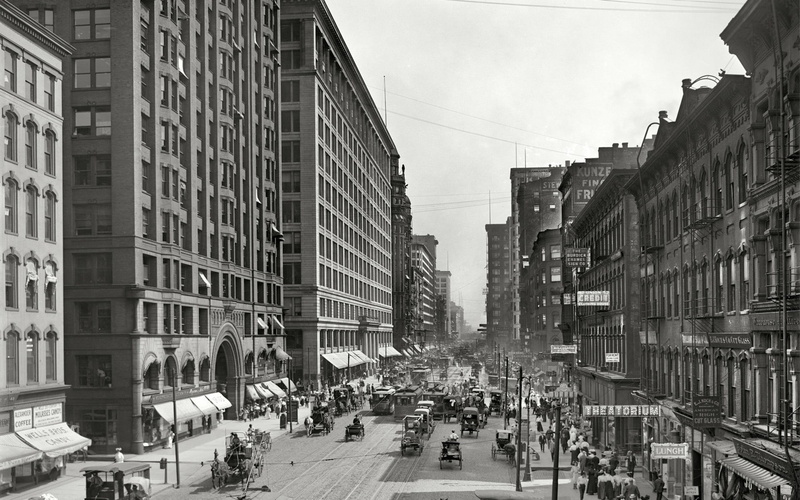 crowded, old, city Street, black white, group of people, building, mode of transportation, life, buildings, city Life, traffic, built Structure, car, transportation