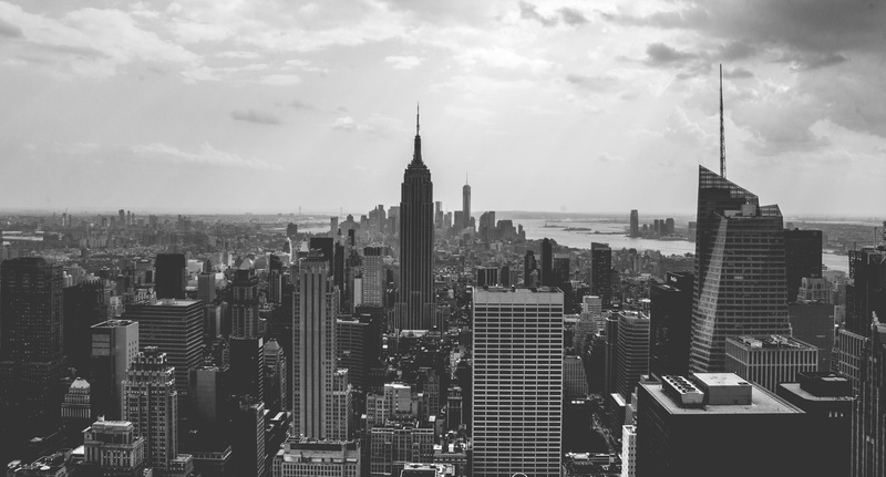 skyscraper, skyline, architecture, built structure, clouds, cityscape, 5K, high rises, building, towers, NYC, spire, office building exterior, residential district