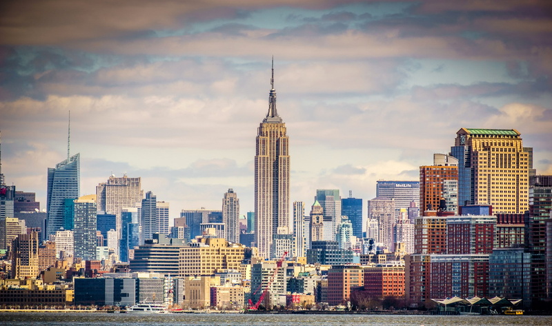 houses, sky, empire, york, 1080P, building, state, New York, new, USA, river, Empire State Building, clouds, tower